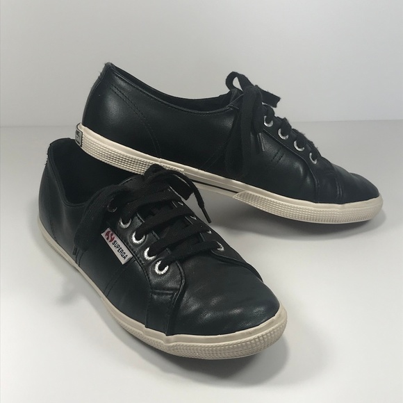 black leather superga shoes